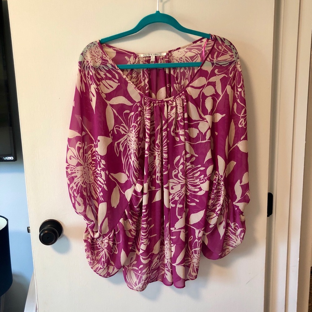 Magenta and cream tunic/blouse